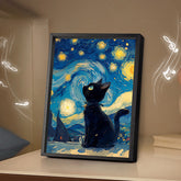 Cat Painting Night Light with Bluetooth Speaker Plug-in LED Art Frame for Bedroom Desk or Gift